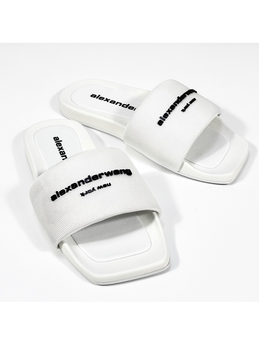 Alexander Wang Logo Pool Slides Sandals White 39 EU 9 US NEW 30221S059